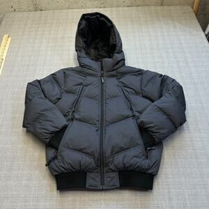 Triple‎ FAT Goose Down Jacket Boys 12 / 14 Dark Grey Puffer Hooded Quilted Blue